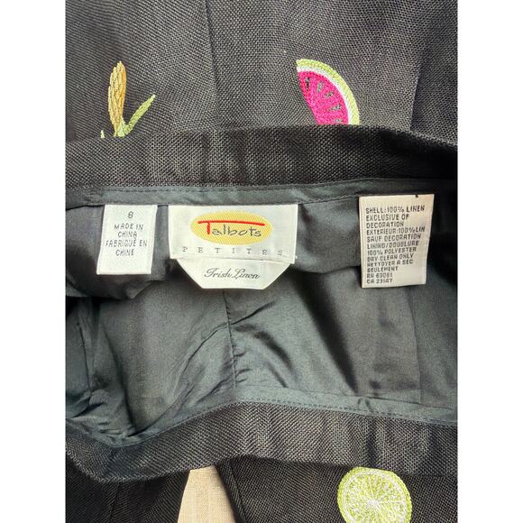 Talbots Womens 8 Petite Irish Linen Fruit Stitched Cropped Capri Pants - Picture 3 of 8